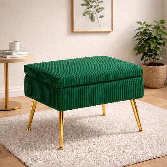 Ribora Green Velvet Storage Ottoman