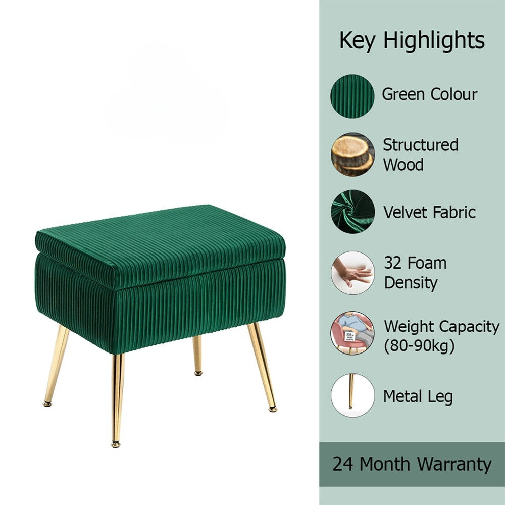 Ribora Green Velvet Storage Ottoman