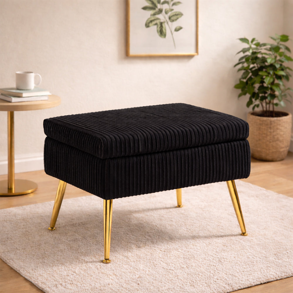 Ribora Black Velvet Storage Ottoman