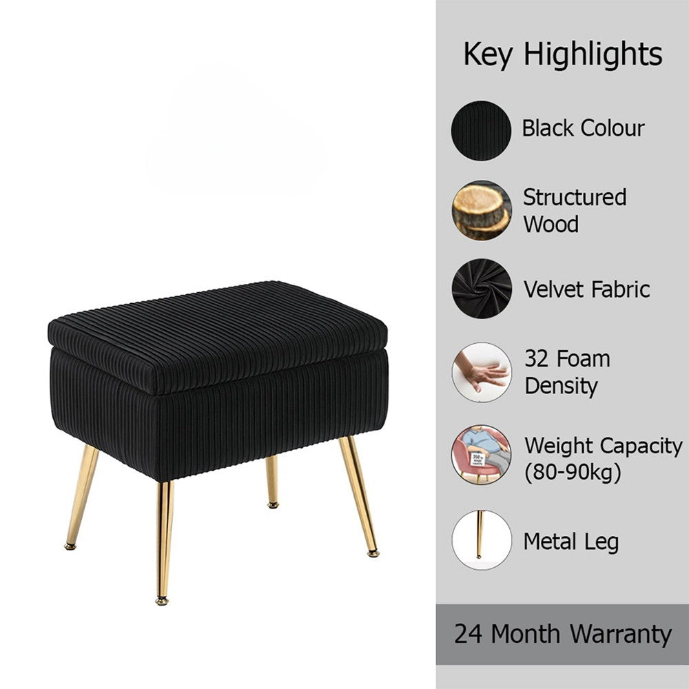 Ribora Black Velvet Storage Ottoman