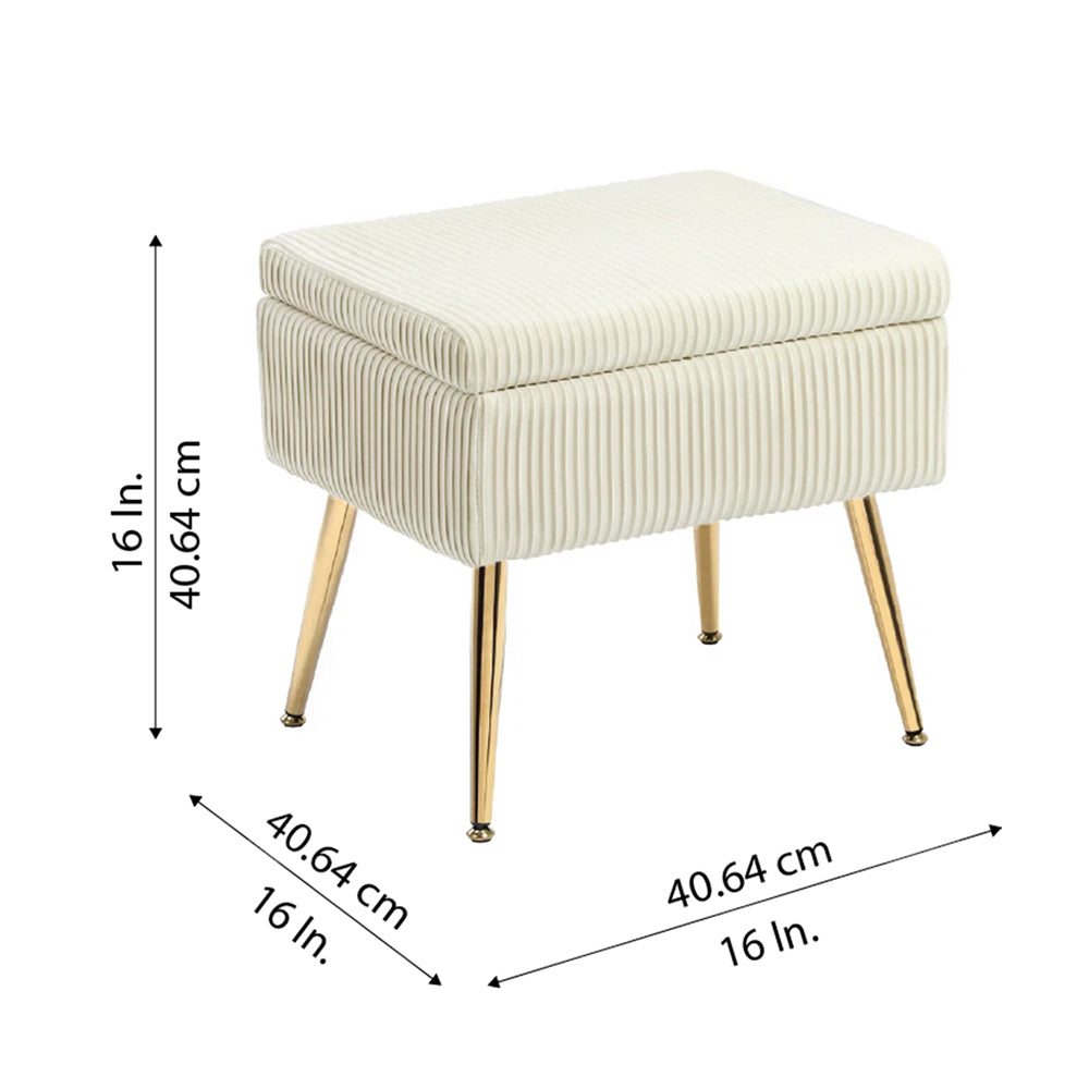 Ribora Off-White Velvet Storage Ottoman