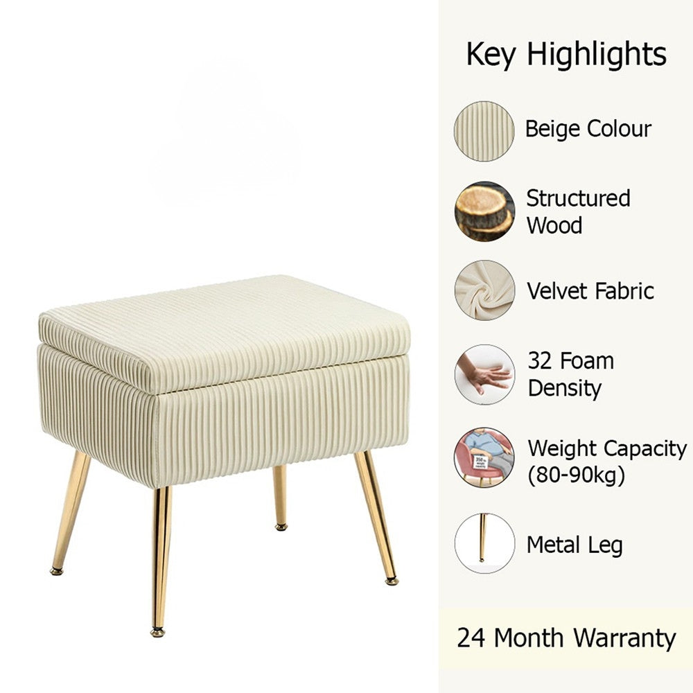Ribora Off-White Velvet Storage Ottoman