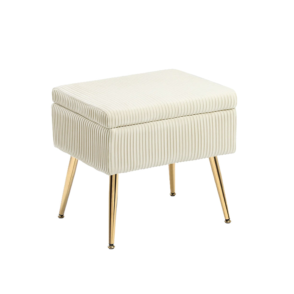 Ribora Off-White Velvet Storage Ottoman