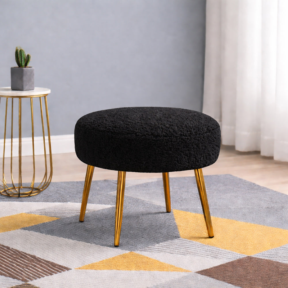 Luna Black Bouclé Round Wooden Ottoman
