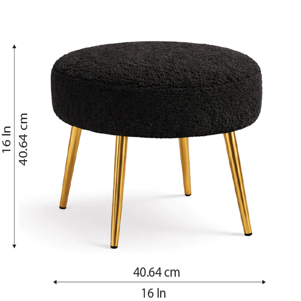 Luna Black Bouclé Round Wooden Ottoman