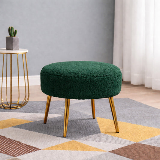 Luna Green Bouclé Round Wooden Ottoman