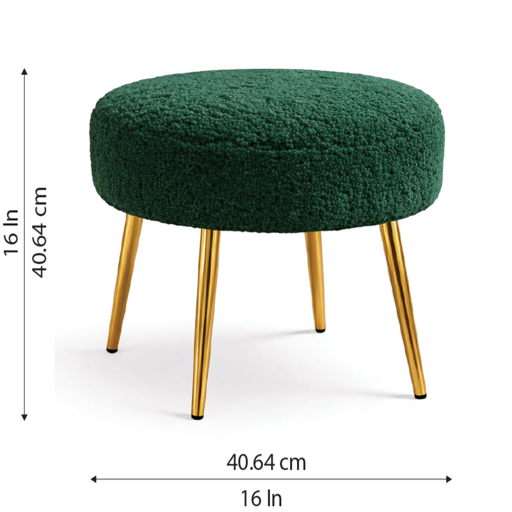 Luna Green Bouclé Round Wooden Ottoman