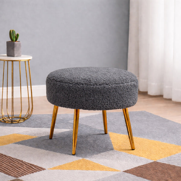 Luna Grey Bouclé Round Wooden Ottoman