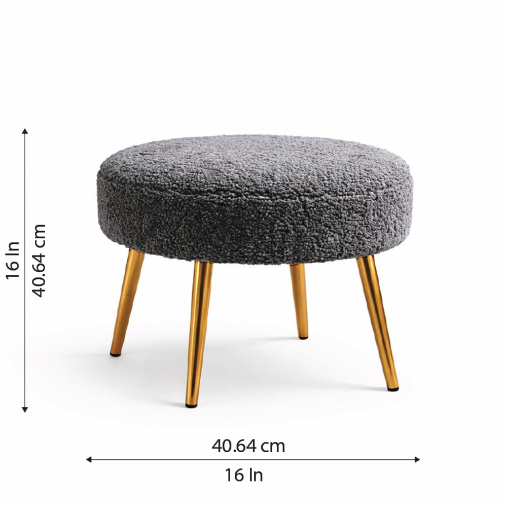 Luna Grey Bouclé Round Wooden Ottoman