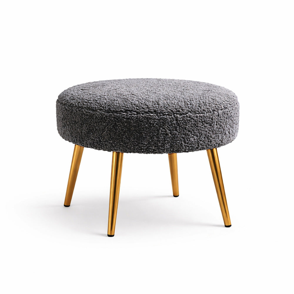 Luna Grey Bouclé Round Wooden Ottoman