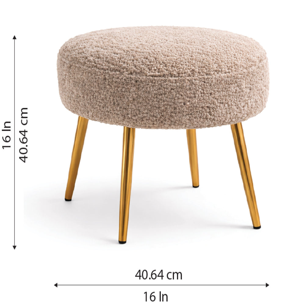 Luna Beige Bouclé Round Wooden Ottoman