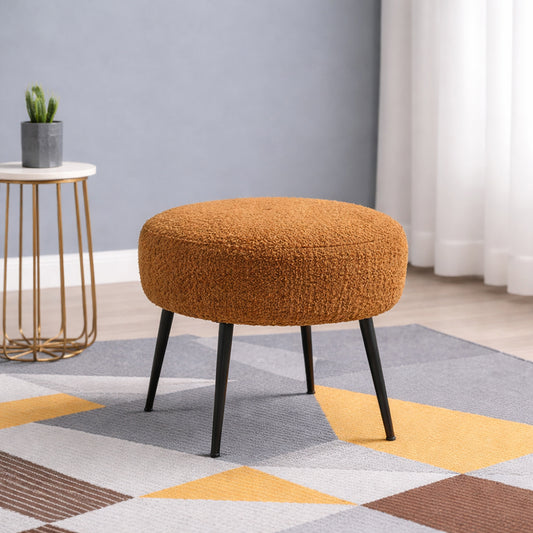Lex Rust Bouclé Round Wooden Ottoman