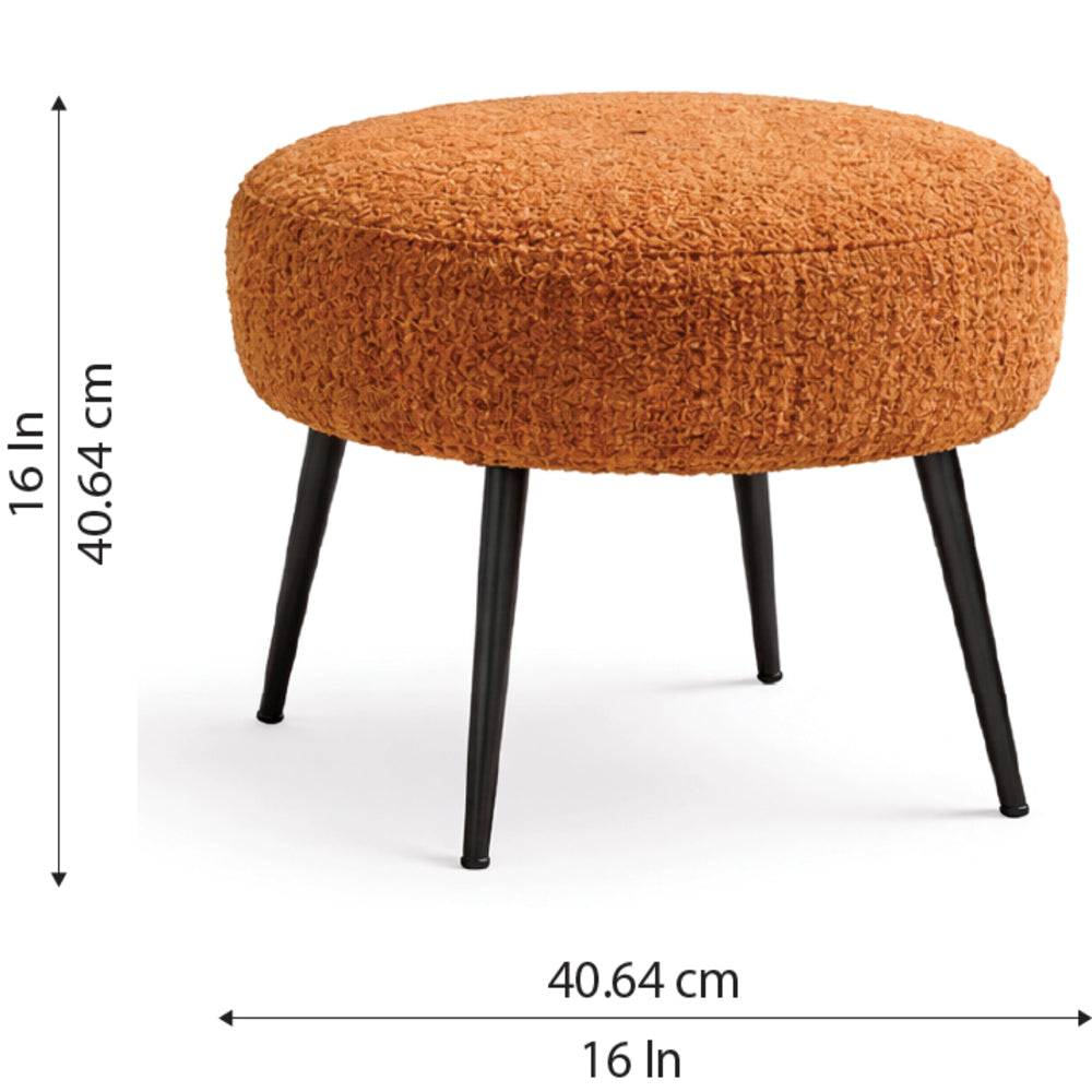 Lex Rust Bouclé Round Wooden Ottoman