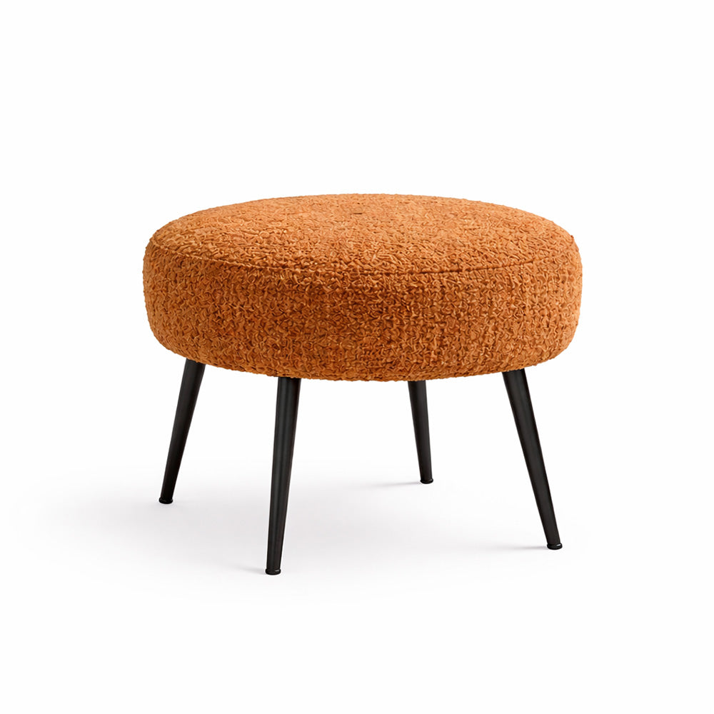 Lex Rust Bouclé Round Wooden Ottoman