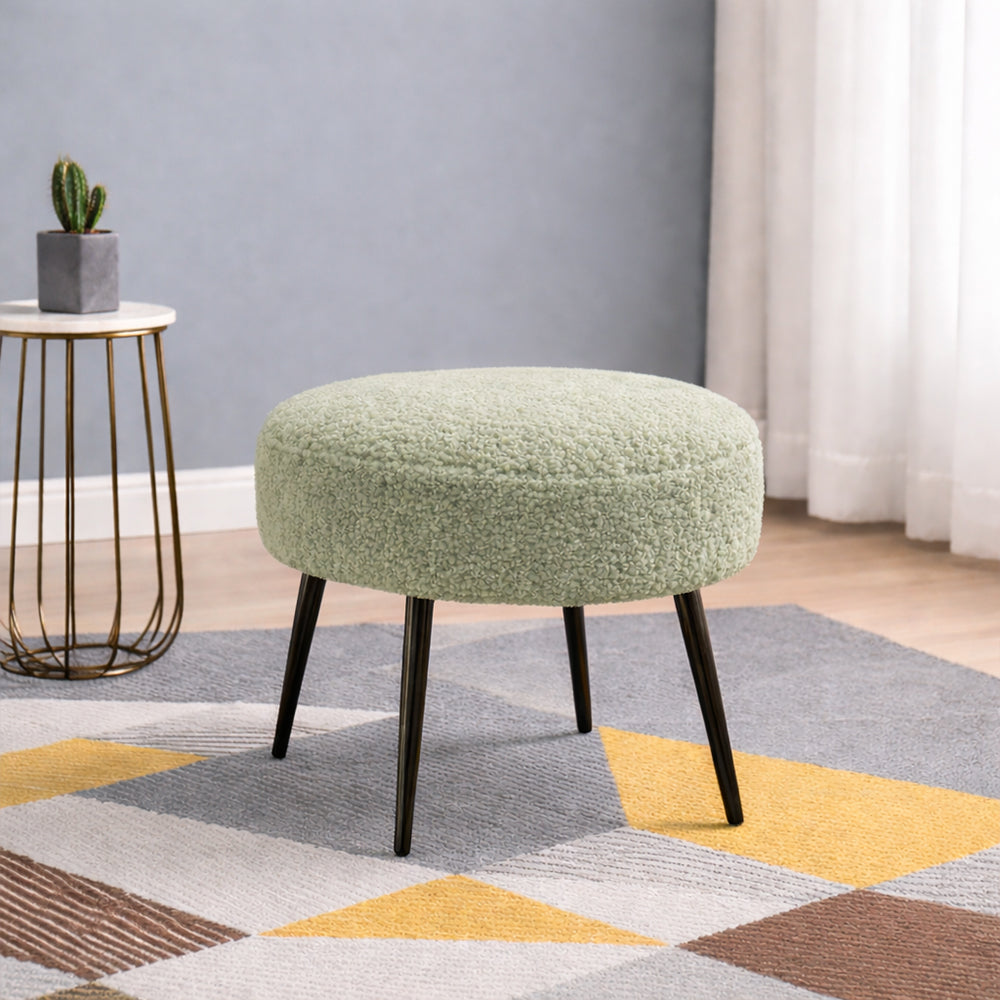 Lex Sage Bouclé Round Wooden Ottoman