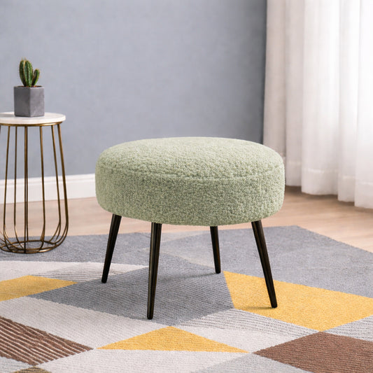 Lex Sage Bouclé Round Wooden Ottoman