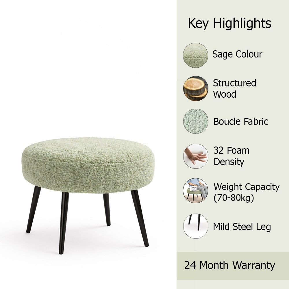 Lex Sage Bouclé Round Wooden Ottoman
