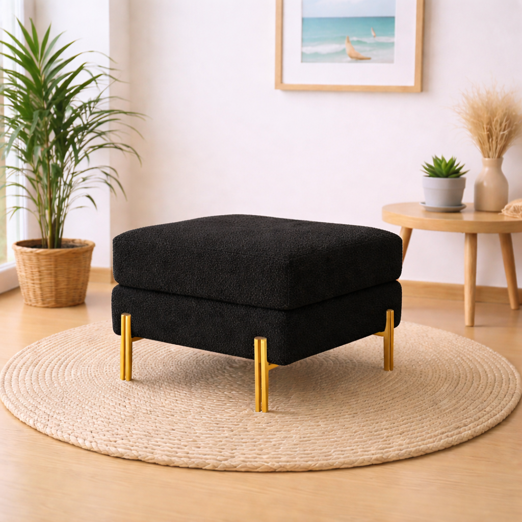 Monarch Black Bouclé Wooden Ottoman