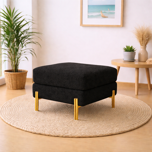 Monarch Black Bouclé Wooden Ottoman