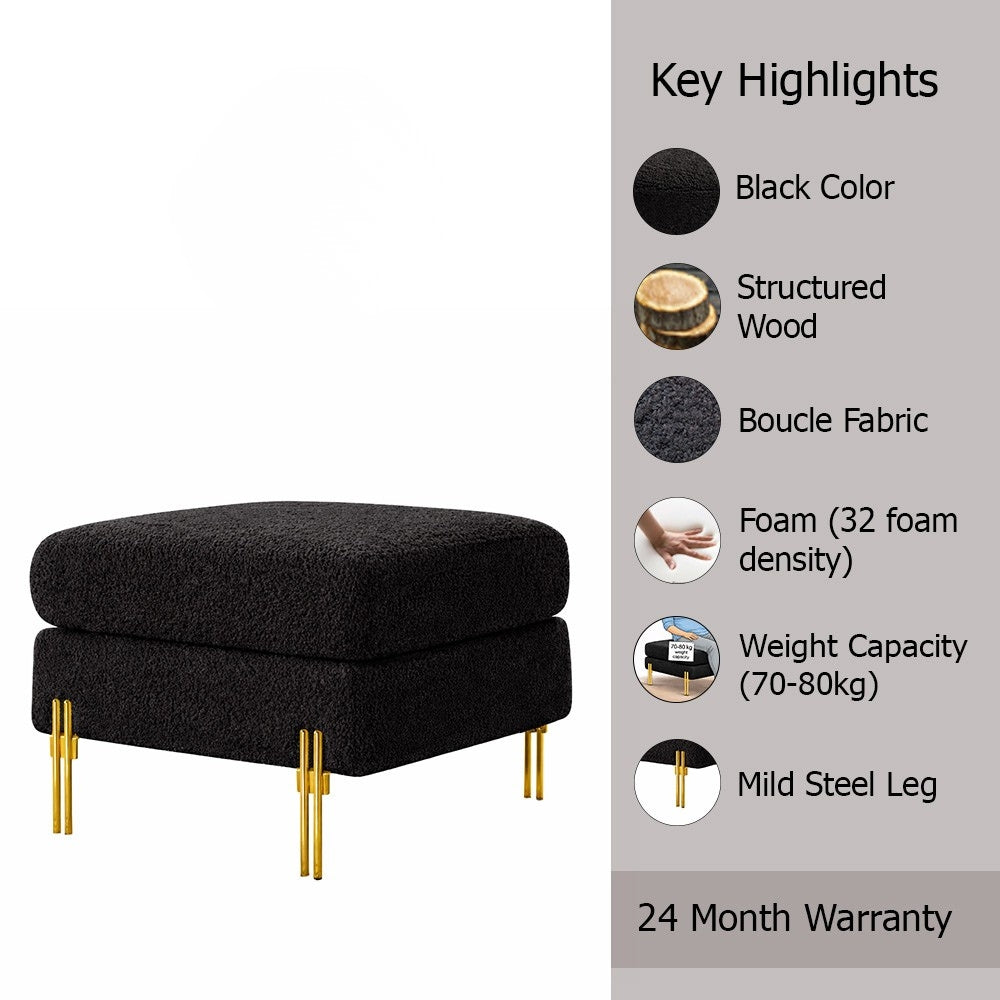 Monarch Black Bouclé Wooden Ottoman