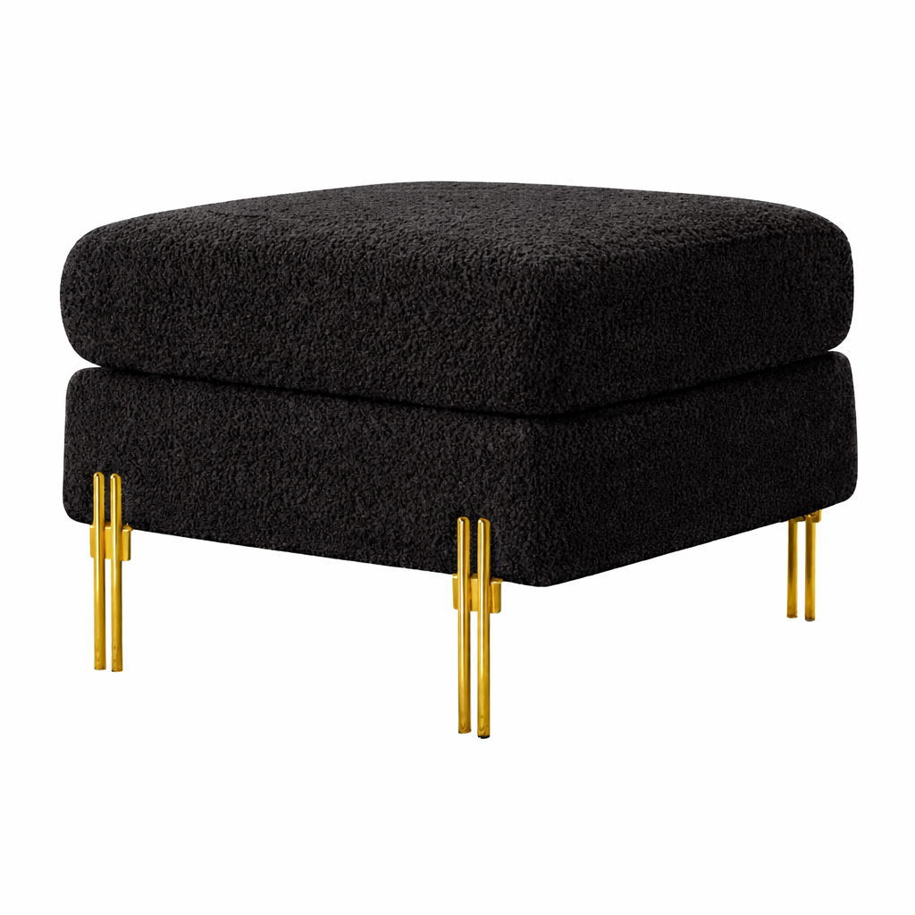 Monarch Black Bouclé Wooden Ottoman