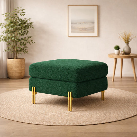 Monarch Green Bouclé Wooden Ottoman