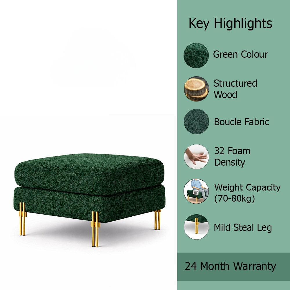 Monarch Green Bouclé Wooden Ottoman
