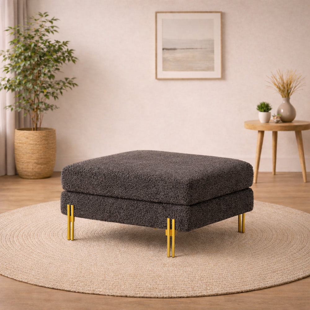 Monarch Grey Bouclé Wooden Ottoman