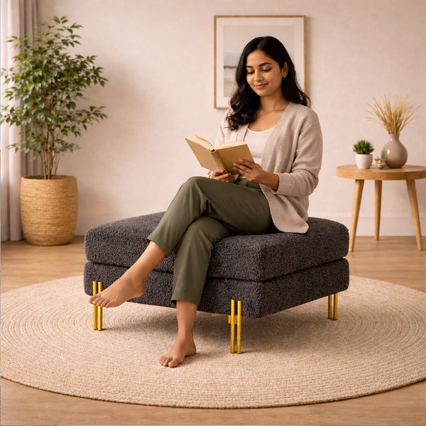 Monarch Grey Bouclé Wooden Ottoman