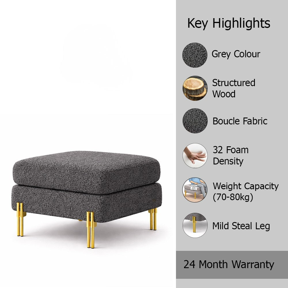 Monarch Grey Bouclé Wooden Ottoman