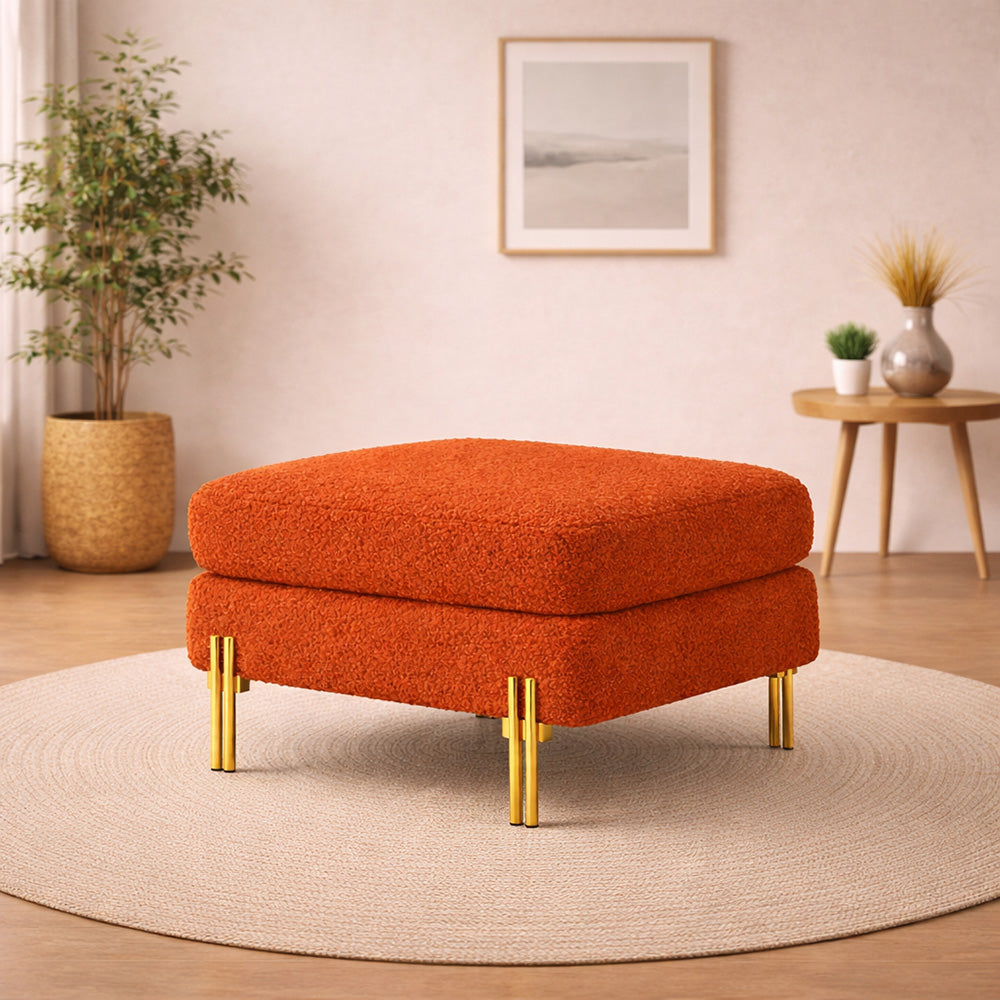 Monarch Orange Bouclé Wooden Ottoman