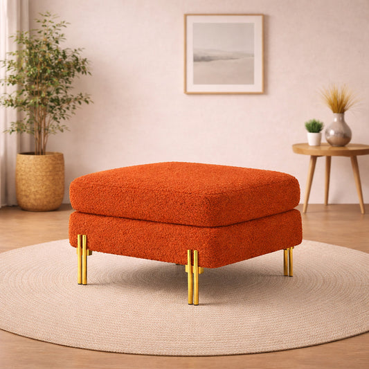 Monarch Orange Bouclé Wooden Ottoman