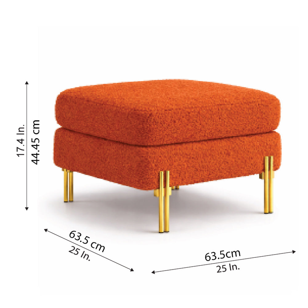 Monarch Orange Bouclé Wooden Ottoman