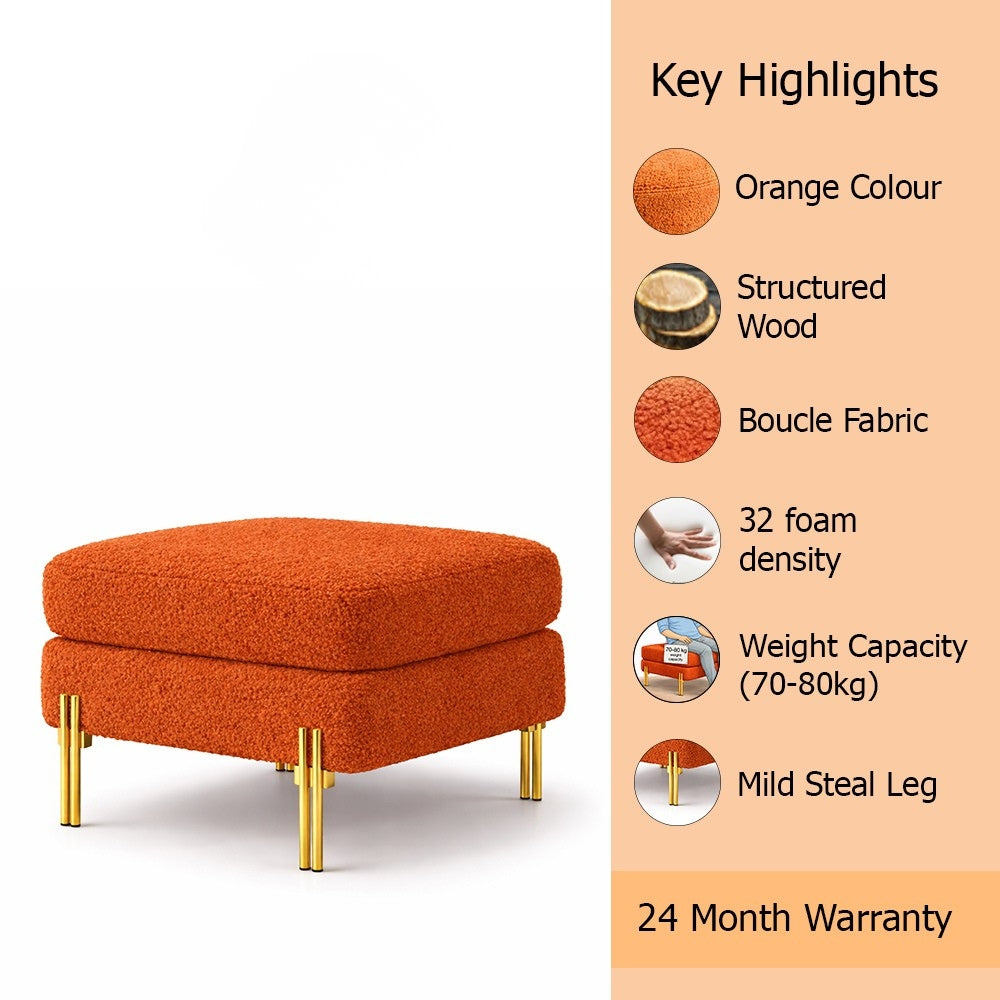 Monarch Orange Bouclé Wooden Ottoman