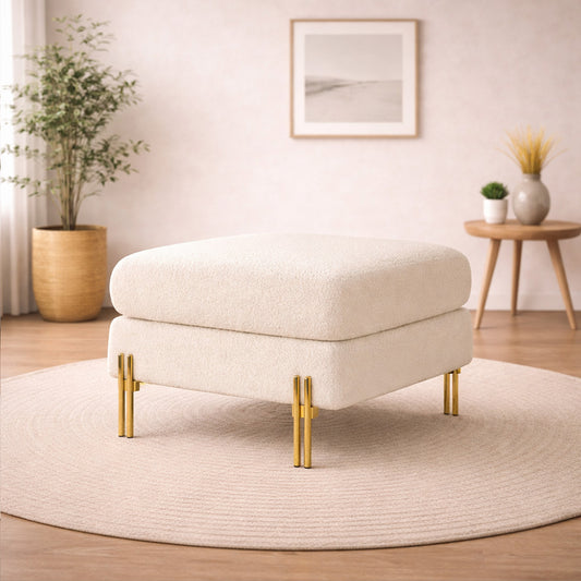Monarch White Bouclé Wooden Ottoman