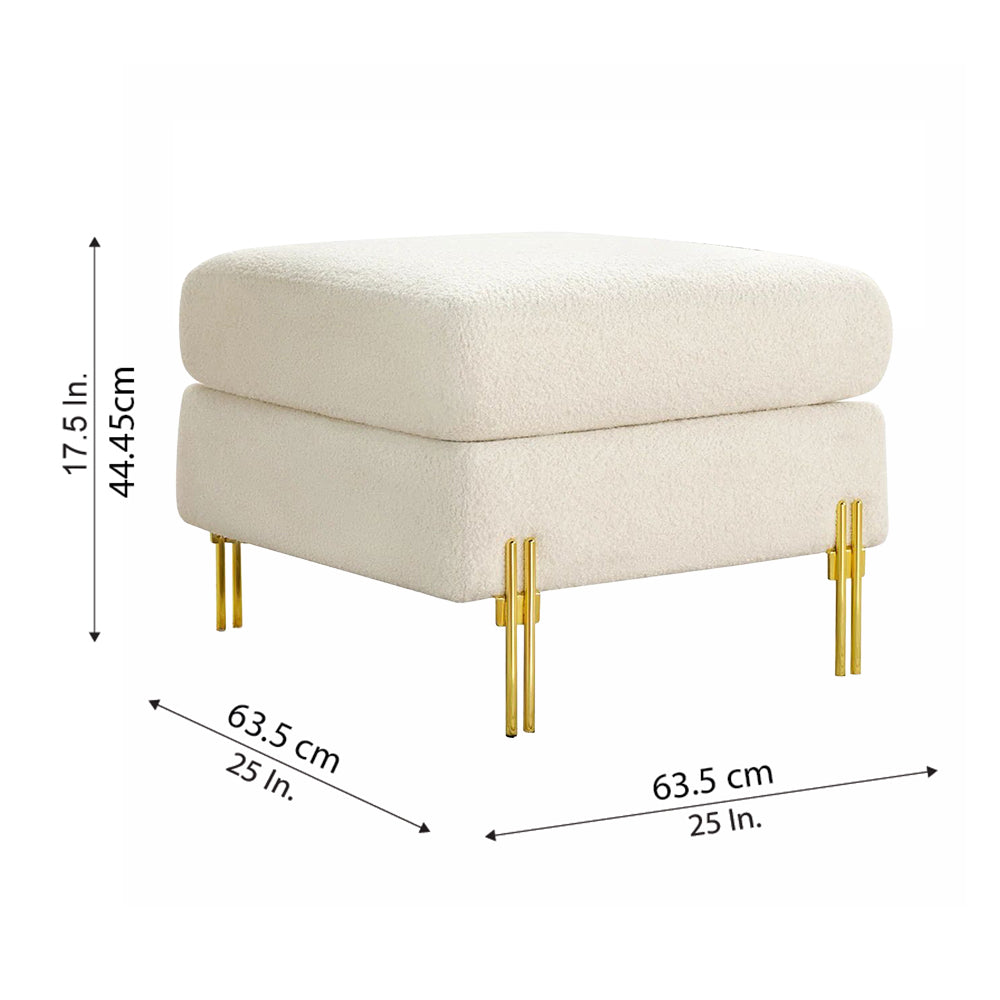 Monarch White Bouclé Wooden Ottoman