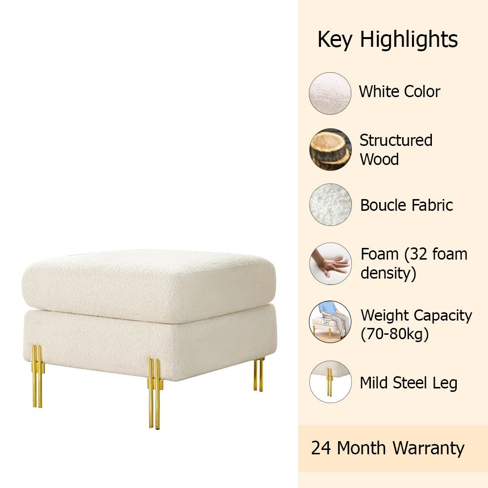 Monarch White Bouclé Wooden Ottoman