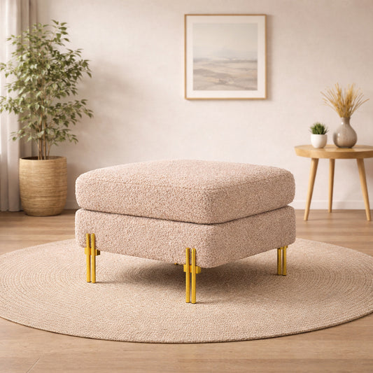Monarch Taupe Bouclé Wooden Ottoman