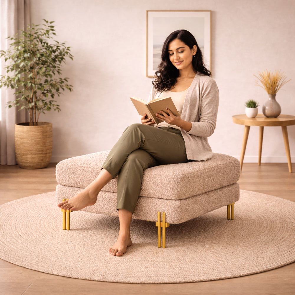 Monarch Taupe Bouclé Wooden Ottoman