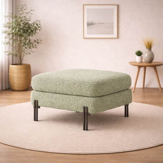 Vertex Sage Bouclé Wooden Ottoman