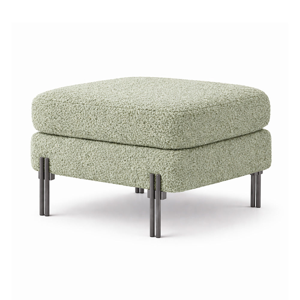 Vertex Sage Bouclé Wooden Ottoman