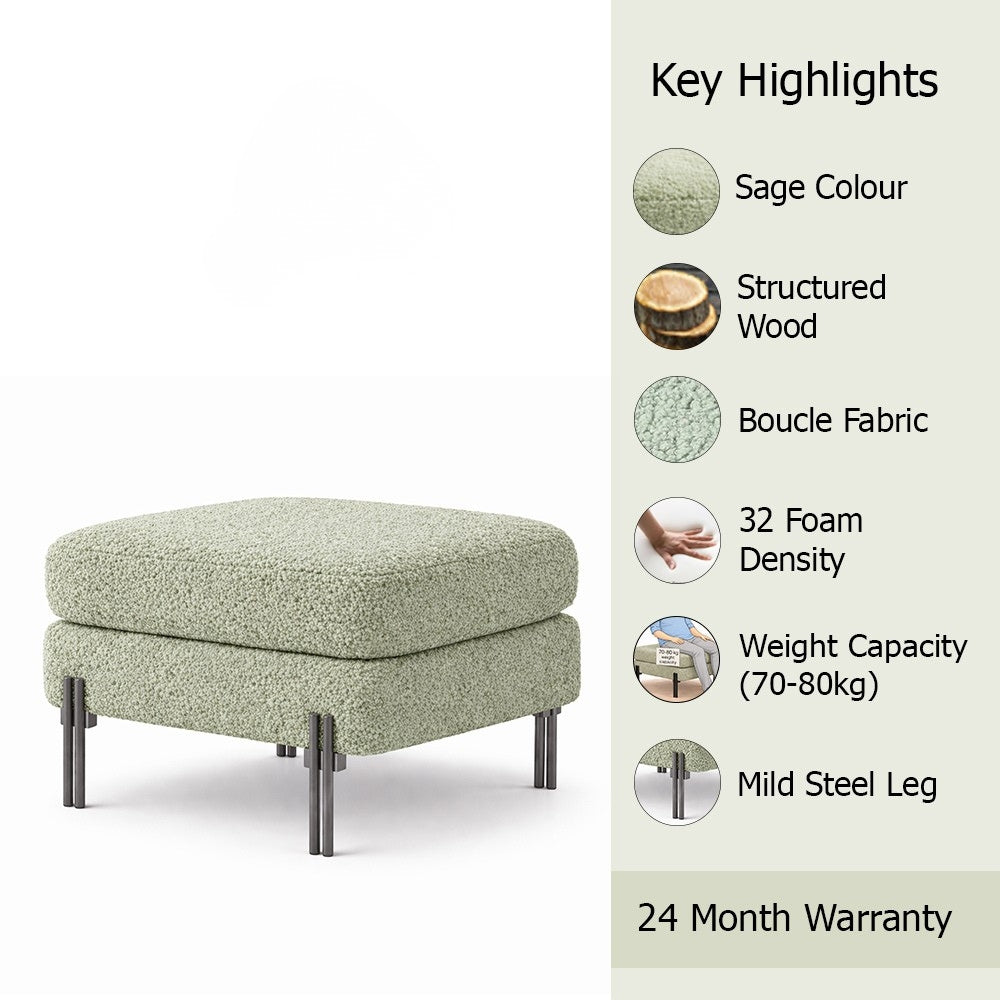 Vertex Sage Bouclé Wooden Ottoman