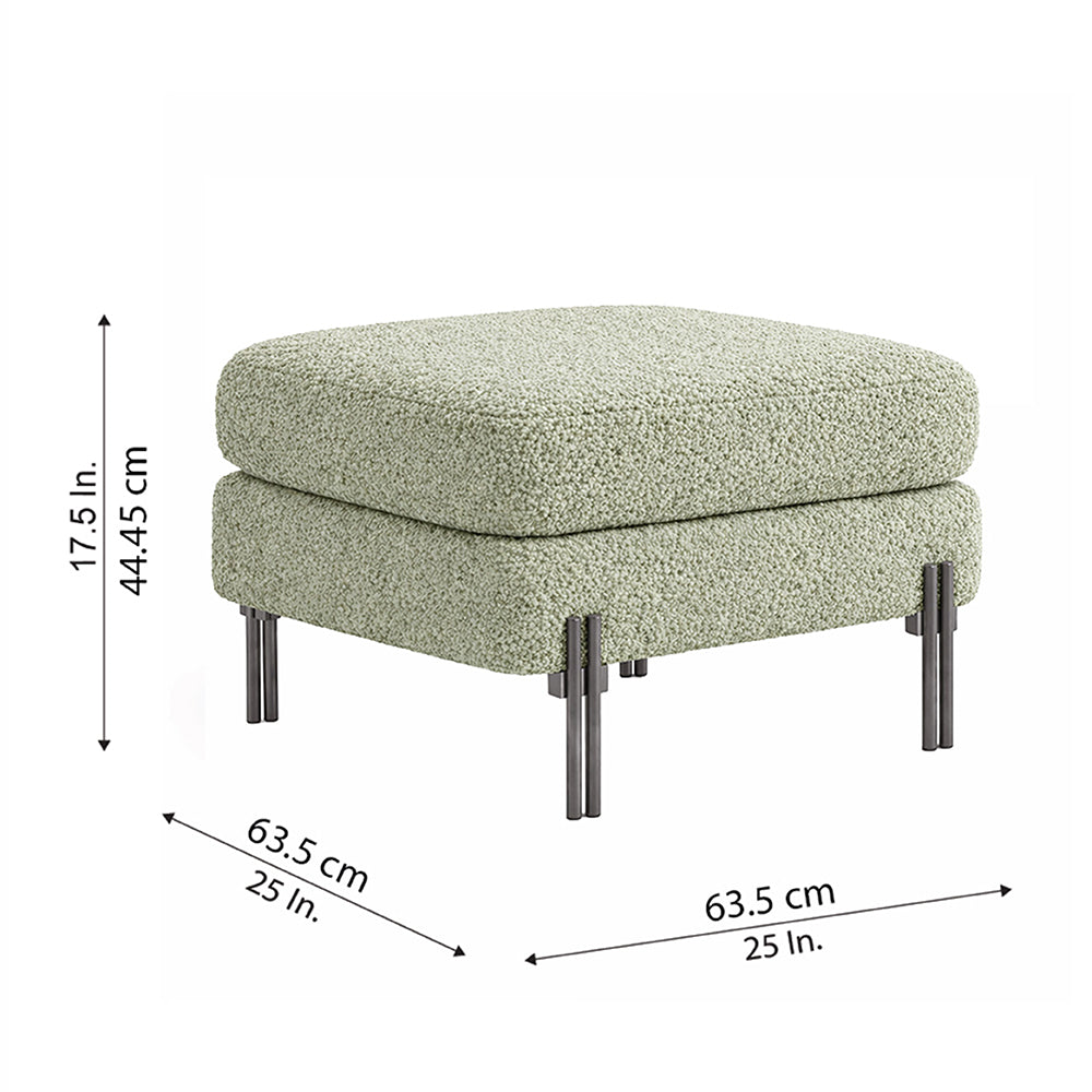 Vertex Sage Bouclé Wooden Ottoman