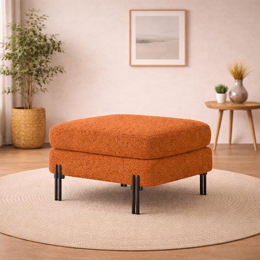Vertex Rust Bouclé Wooden Ottoman