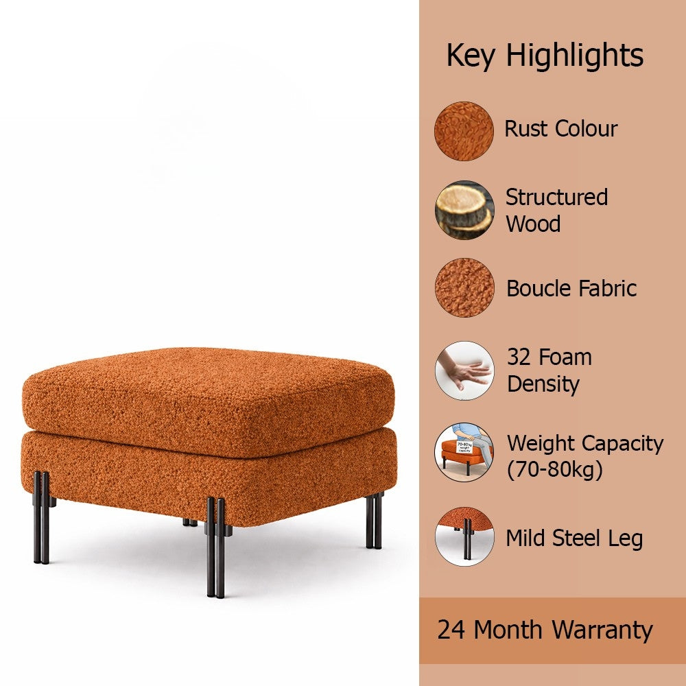 Vertex Rust Bouclé Wooden Ottoman