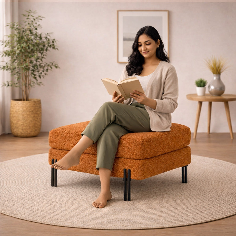 Vertex Rust Bouclé Wooden Ottoman