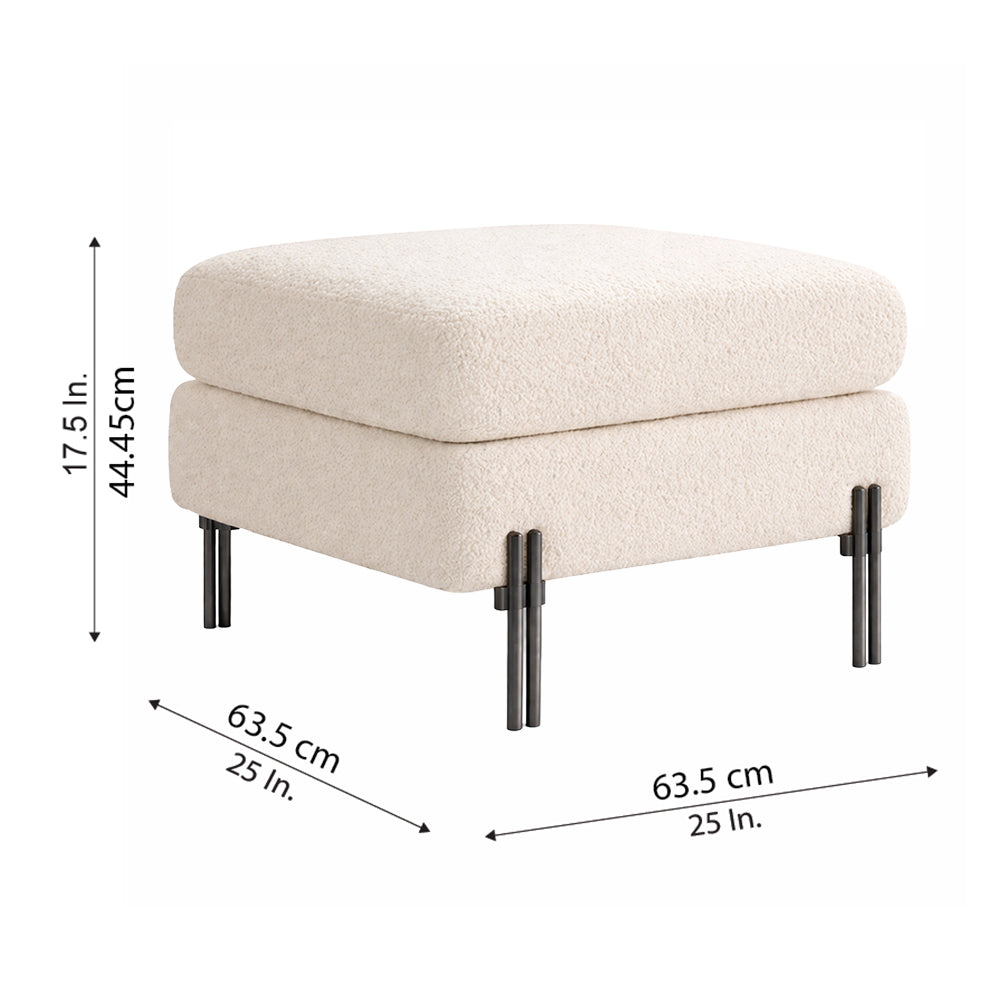 Vertex White Bouclé Wooden Ottoman