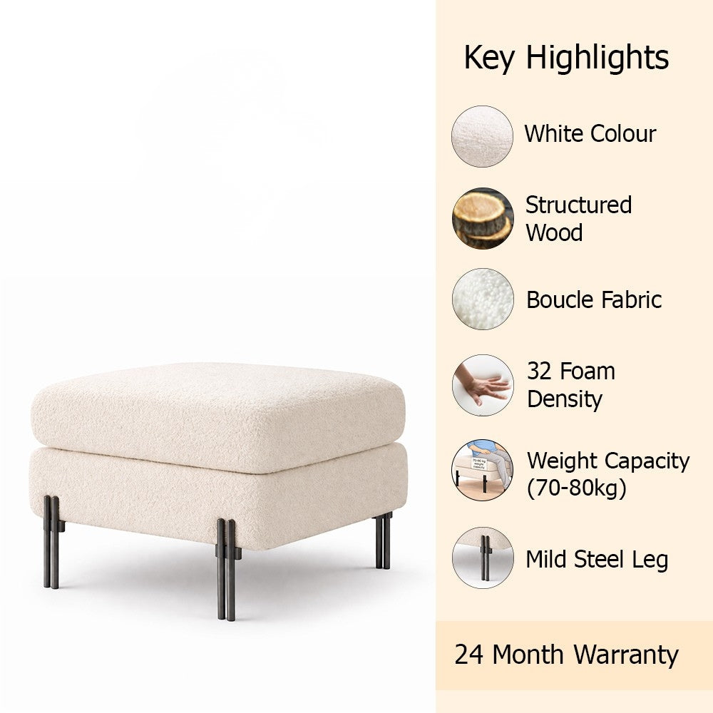 Vertex White Bouclé Wooden Ottoman