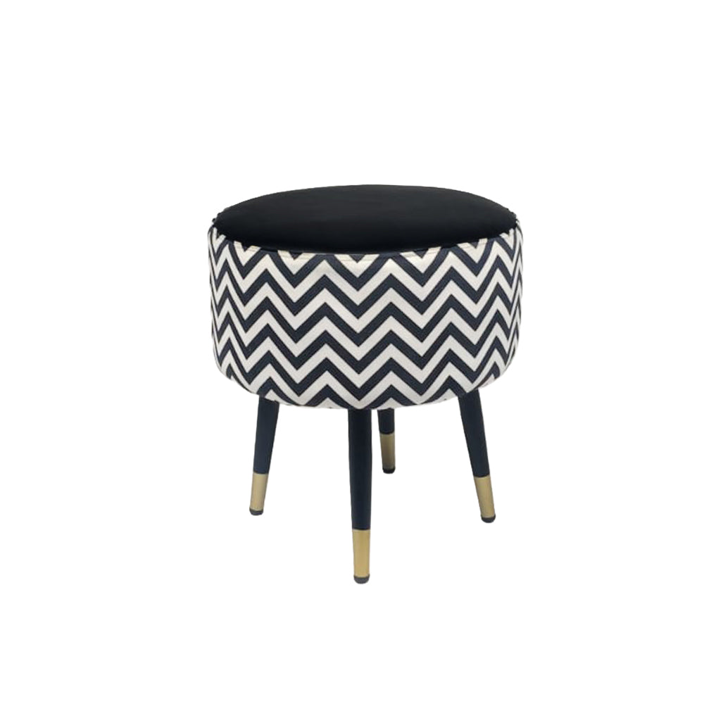 Zik Zak Black Round Wooden Ottoman