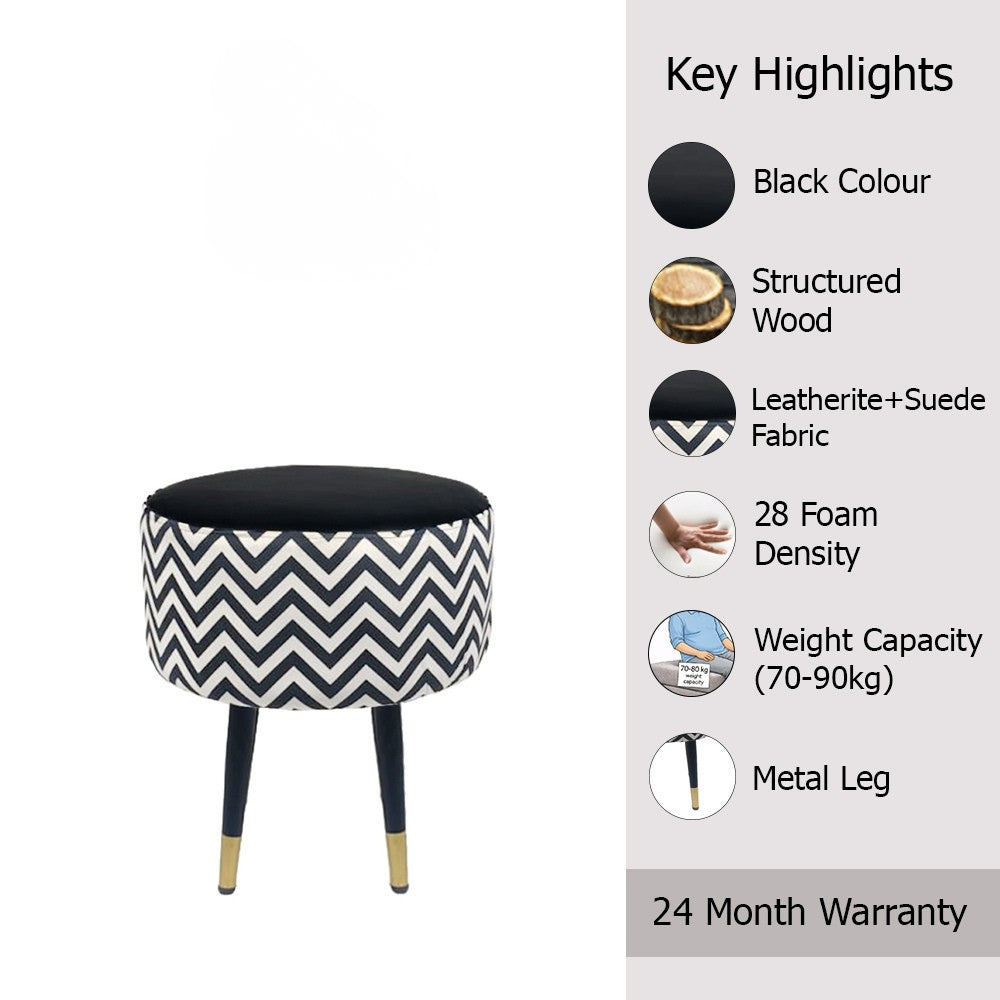 Zik Zak Black Round Wooden Ottoman